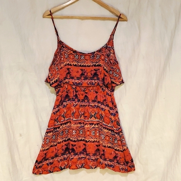 Patterned Red and Dark Blue/Purple Sundress, Peplum style (top) Size Medium,MUDD - Picture 2 of 7